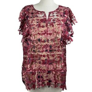 Soft Surroundings Women's Bougainvillea Lace Blouse Rose Pink Floral Top Medium‎